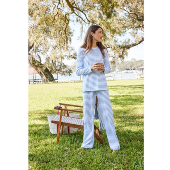 LAKE Other - LAKE PAJAMAS WOMENS TWO PIECE LONG SLEEVE PANT SET BABY BLUE WHITE STRIPE SMALL